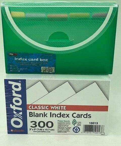 Oxford Blank Index Cards 3" x 5" White 300/Pk ~ Green 5-Tabbed Card Holder LOT 2 Oxford 10013