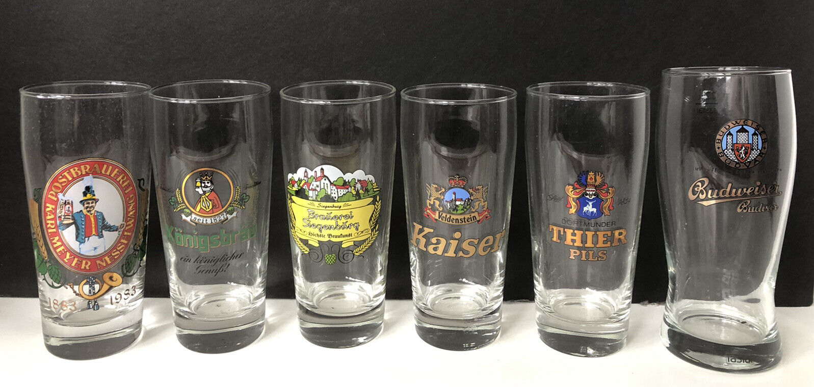 Vintage German Beer Glass Set of 6 Half Pint Budweiser Budvar Kaiser Konigsbrau+ Budweiser
