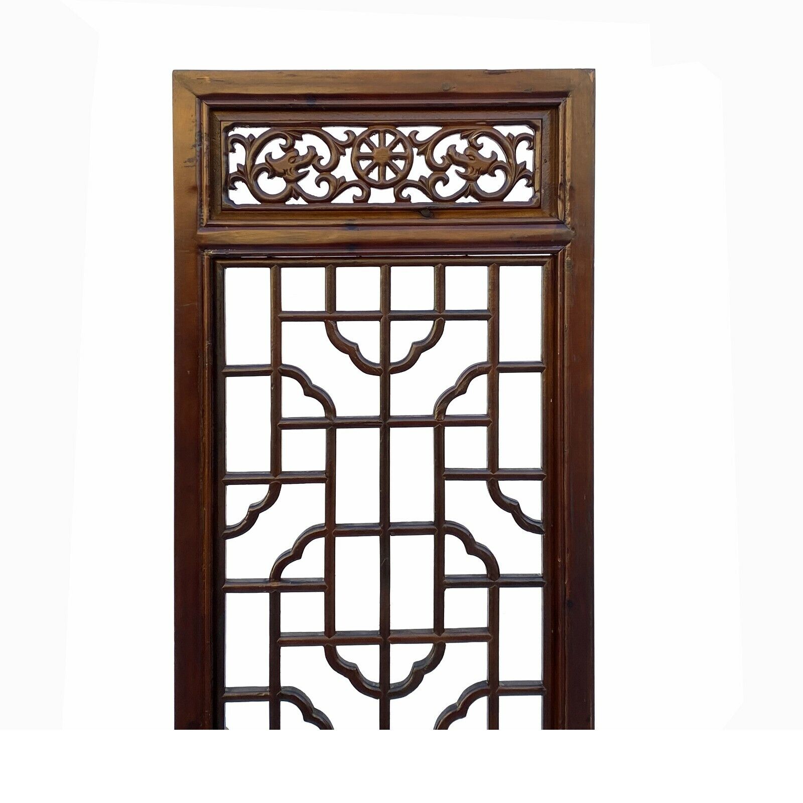 Chinese Brown Geometric Pattern Theme Wood Panel Floor Screen 4pcs cs7054 Unbranded - фотография #3