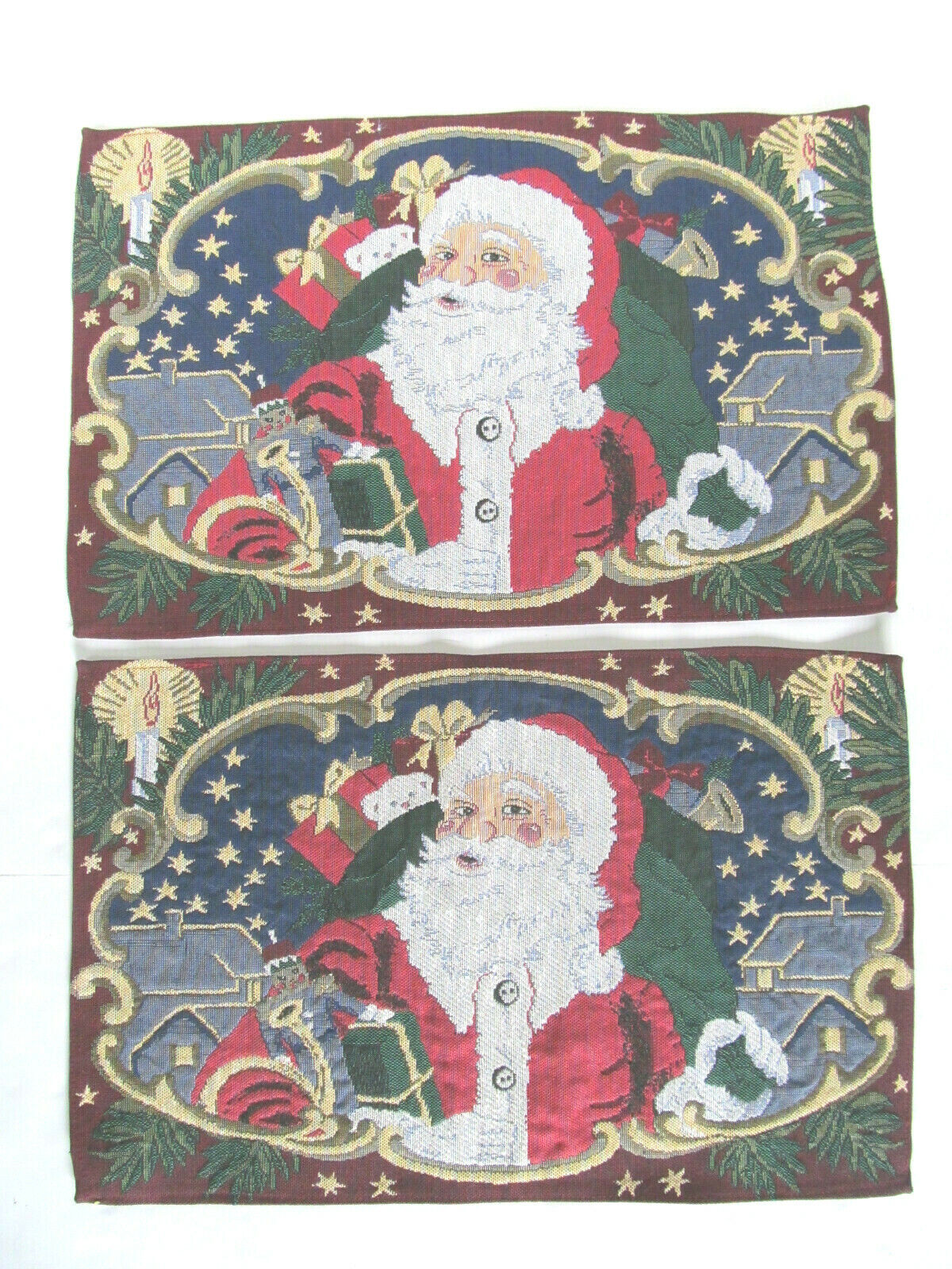 2 Christmas Tapestry Table Placemats Santa Claus W/ Toy Bag Holiday Canvas O Unbranded - фотография #3