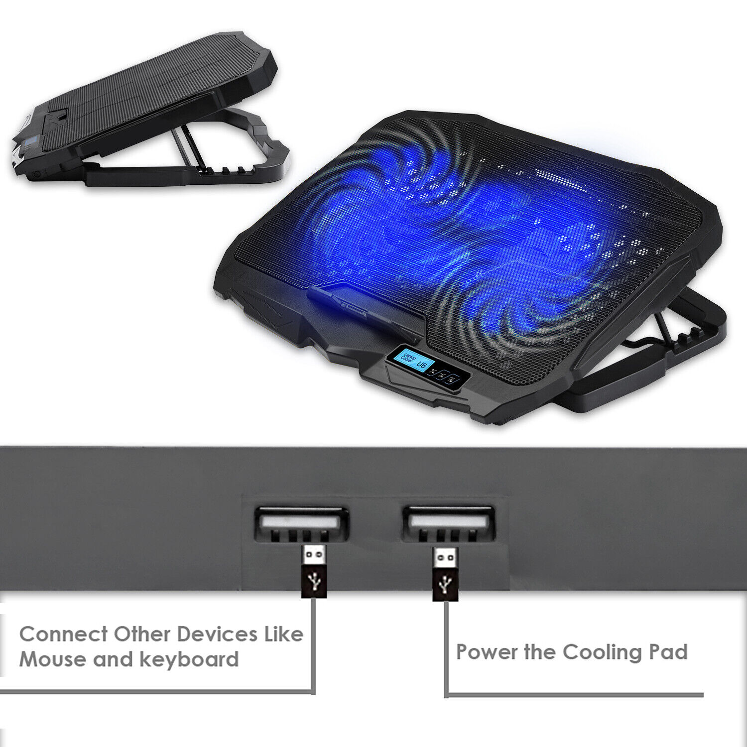 Wind Laptop Cooling Pad LED Display - 4 Blue LED Fans Light Quiet Rapid Cooler YELLOW-PRICE YP-LCP-45 - фотография #9