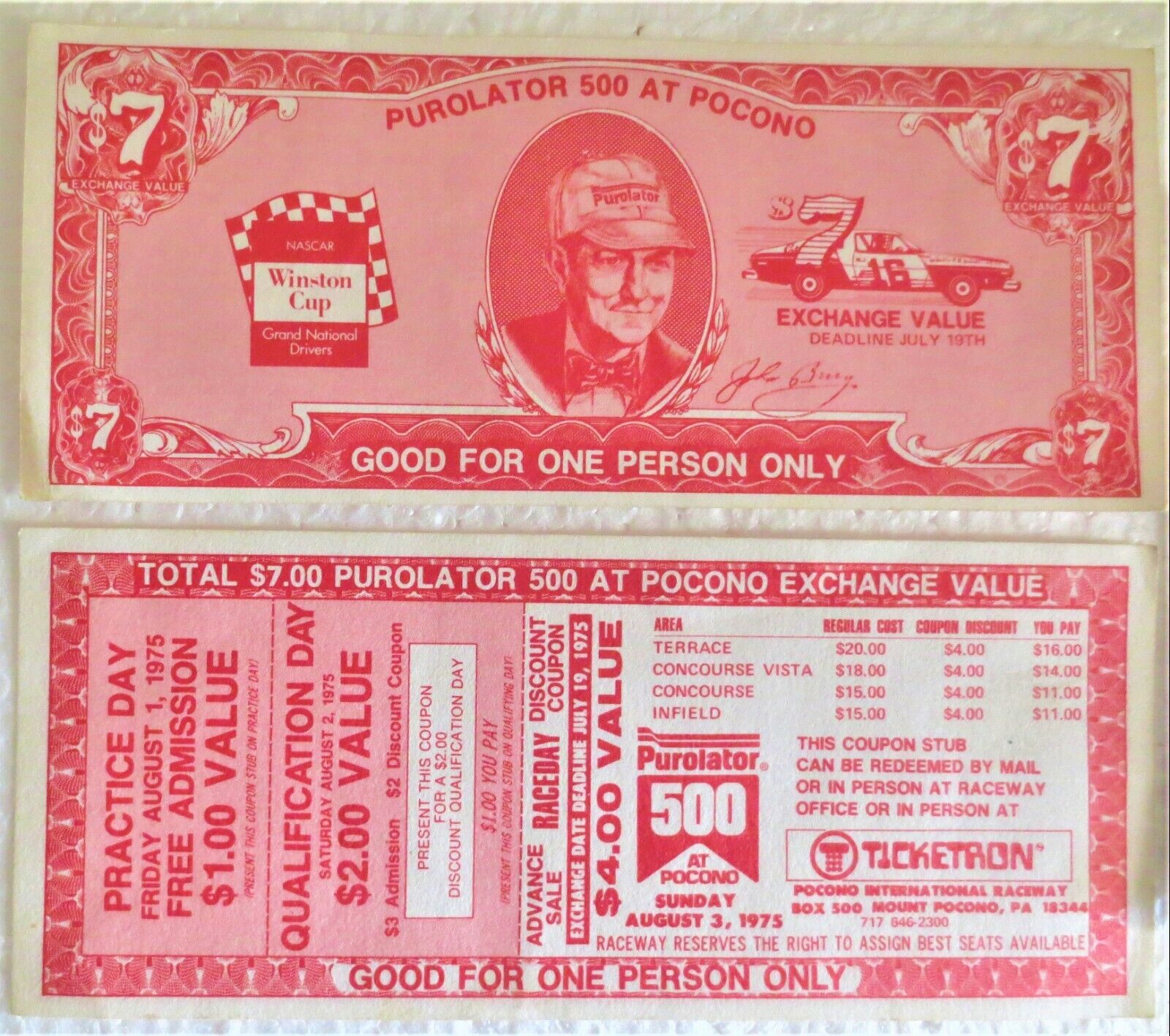 4 Vintage 1975 Purolator Schaefer 500 at Pocono Tickets & Stickers Unused Без бренда - фотография #3