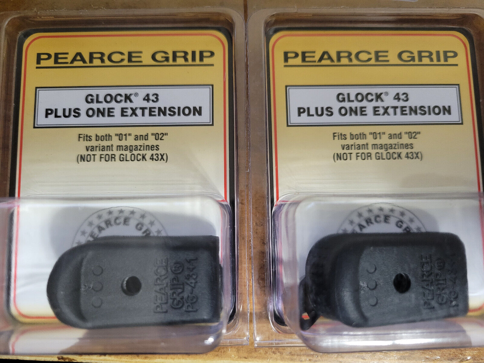 Lot of 2 - Pearce Grip Glock 43 Plus 1 Magazine Extension PG-43+ G43 Mag Ext Pearce Grip PG-43+1