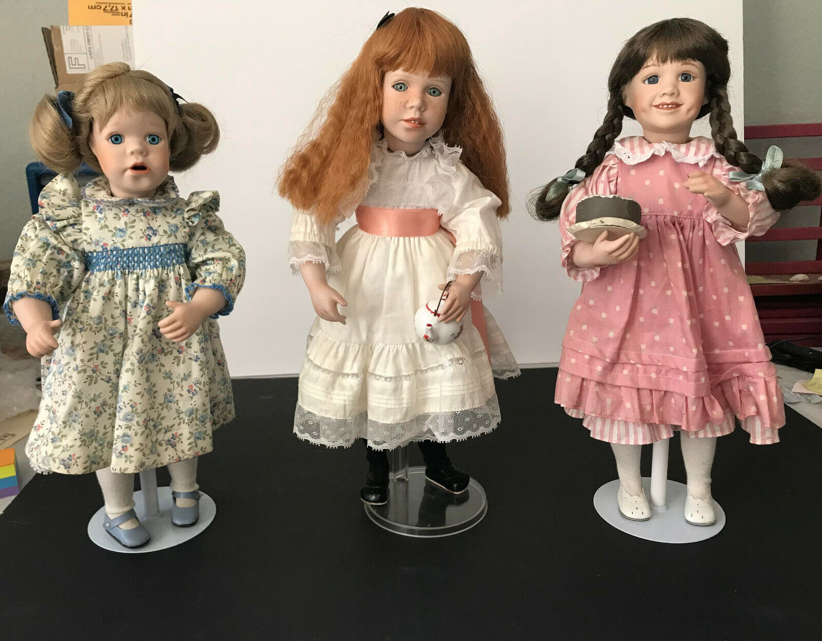 Polly's Tea Party Porcelian Doll Trio with Annie and Lil Sister Lizzie The Ashton-Drake Galleries