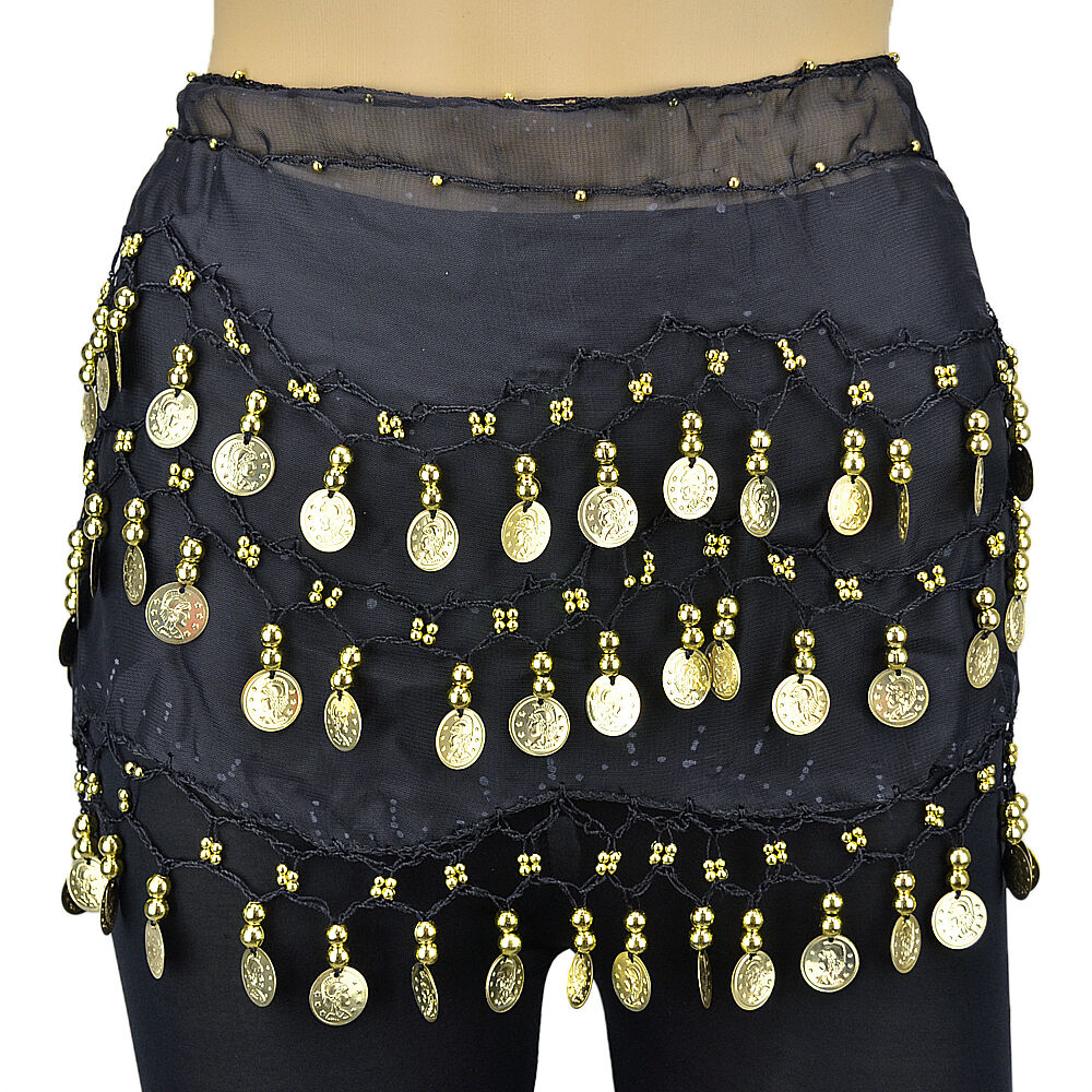 6 PCs Belly Dance Skirt Scarf Hip Wrap Belt Wholesale Low Price Chiffon Coins White Deer - фотография #2