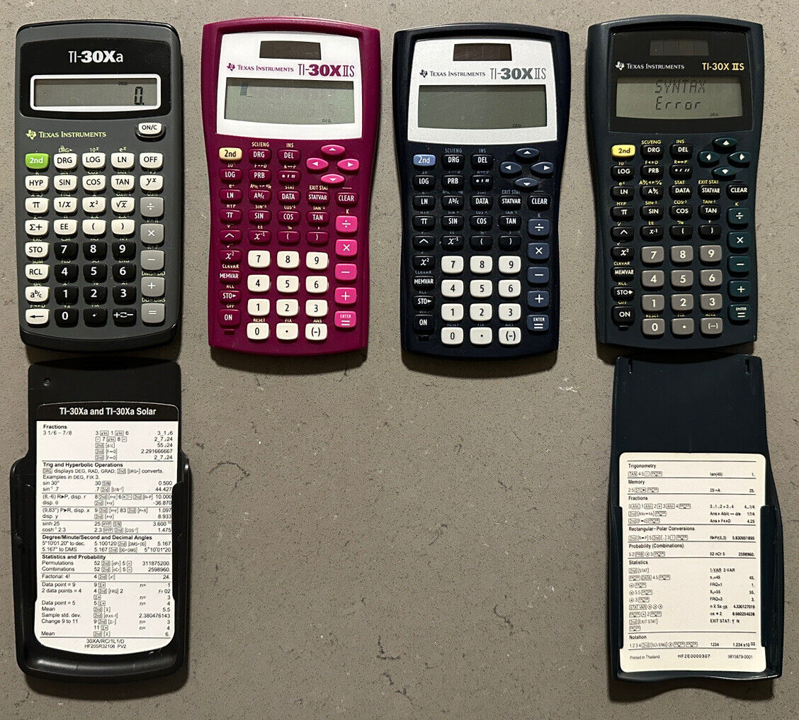 Texas Instruments Calculators LOT of 6 - TI-30XIIS Black & Blue & Pink & TI-30Xa Texas Instruments Does Not Apply