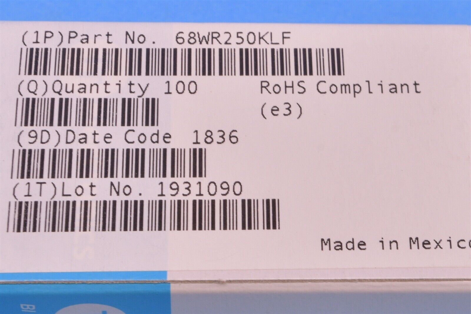 100 TT Electronics 12-Turn 250 Kilohm Audio Trimmer Resistors 500mW BI Technologies / TT Electronics 68WR250KLF - фотография #4