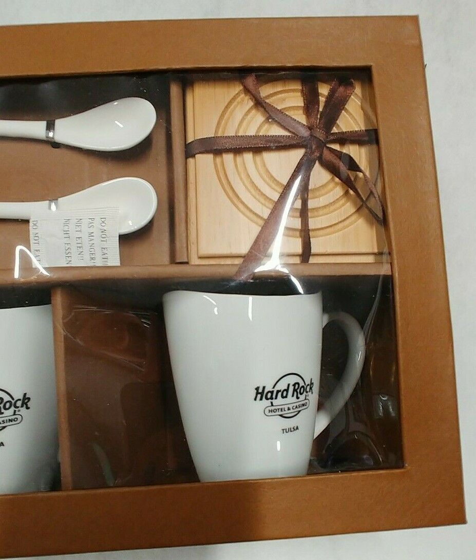 HARD ROCK Hotel Casino TULSA Logo Coffee for two Cup Spoon Coaster Gift Set  Hard Rock Cafe - фотография #3