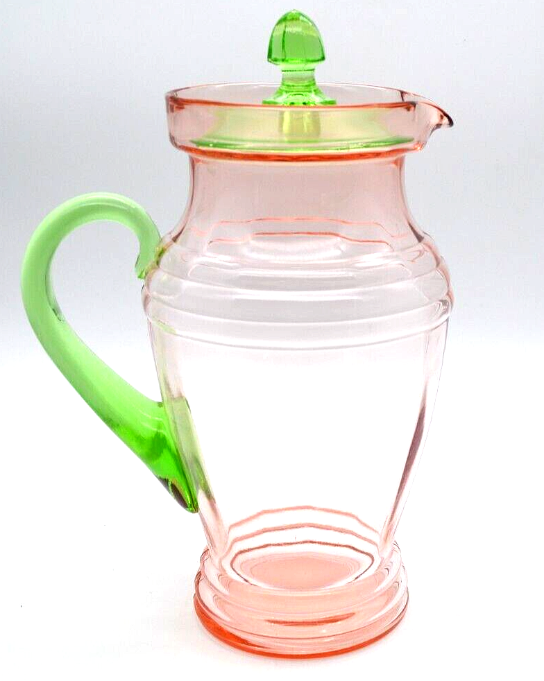 Louie Weston Tiffin WATERMELON Pitcher +6 glass Tumbler Set Ribbed Optic Uranium Weston, Louie, Tiffin, or West Virginia Specialty Glass Co Pitcher /Jug and Tumblers Set - фотография #9