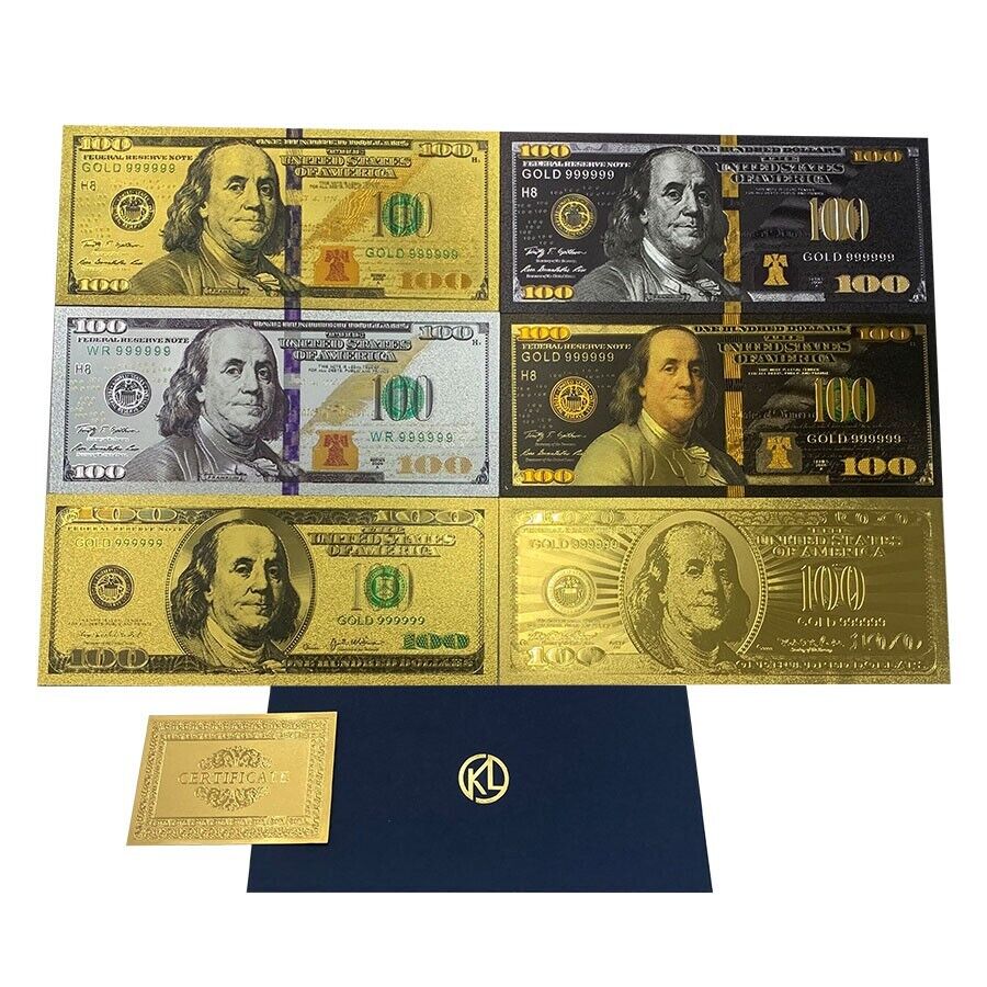 6pc USD 100 Dollar Bill Black Gold Foil Banknote Bill Note Commemorative Money Без бренда