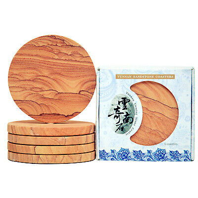 Sandstone Drink Coasters (5 Pc. Set) Absorbent Natural Stone|Heat-Treated Crafts Yunnan Viewing Stone