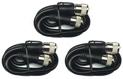3-Pack 6 ft RG8X coax coaxial UHF PL-259 connectors ham CB radio antenna cable Steren 205-706