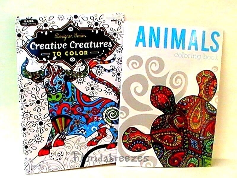 *CREATIVE CREATURES & ANIMALS* ADULT COLORING Books Set-2  32 PG EA Gift! Без бренда