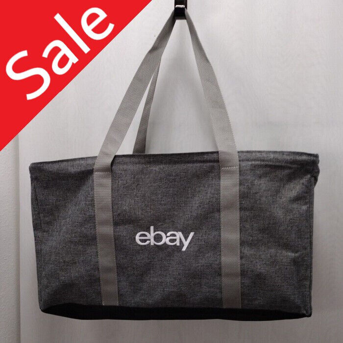 eBay Logo Reusable Open Tote Bag Large Gray Fabric Wire Frame 20x19x12" ebayana Без бренда