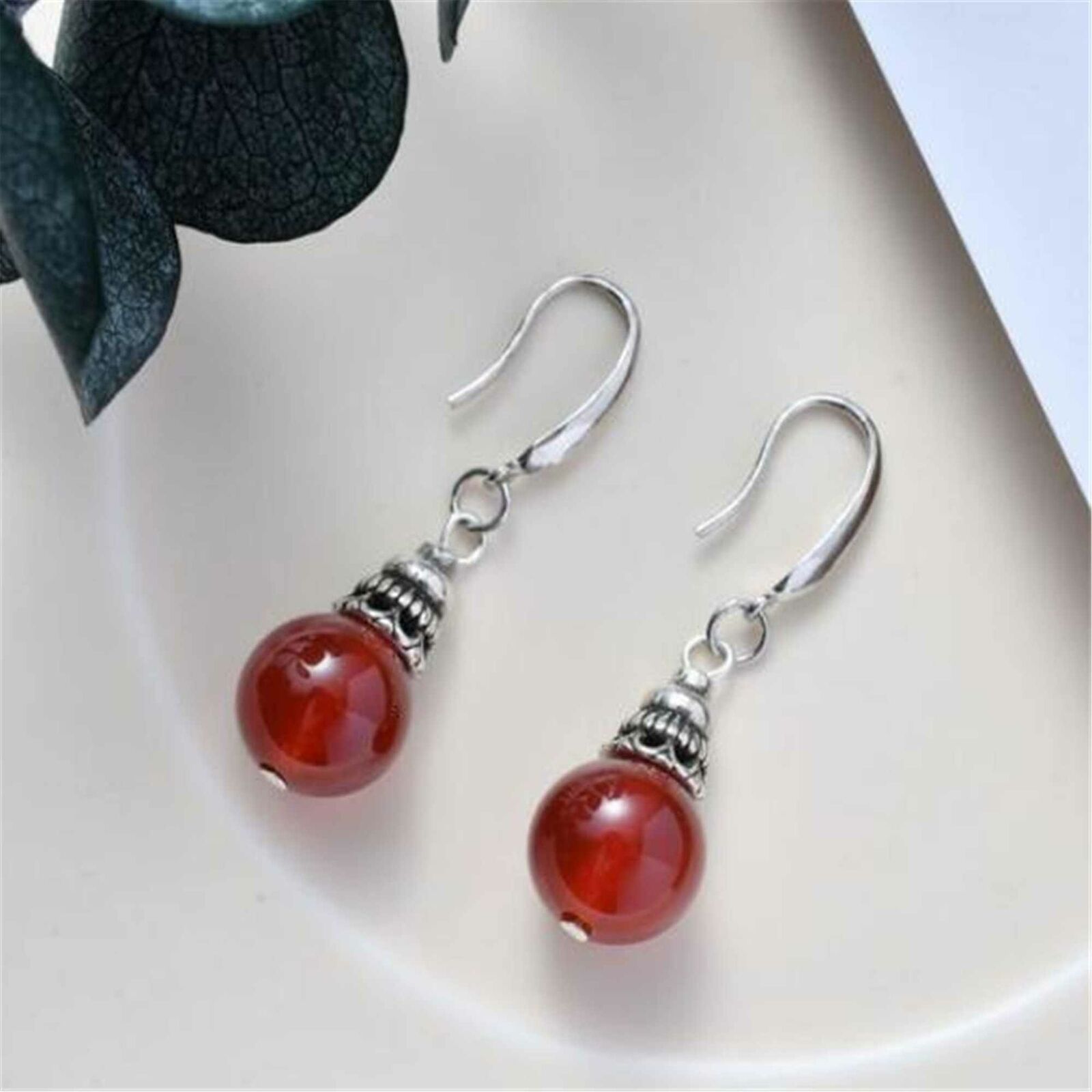 Fashion Big round Red Agate Tibet Silver Earrings Mother's Day Hook Ear stud Unbranded 6