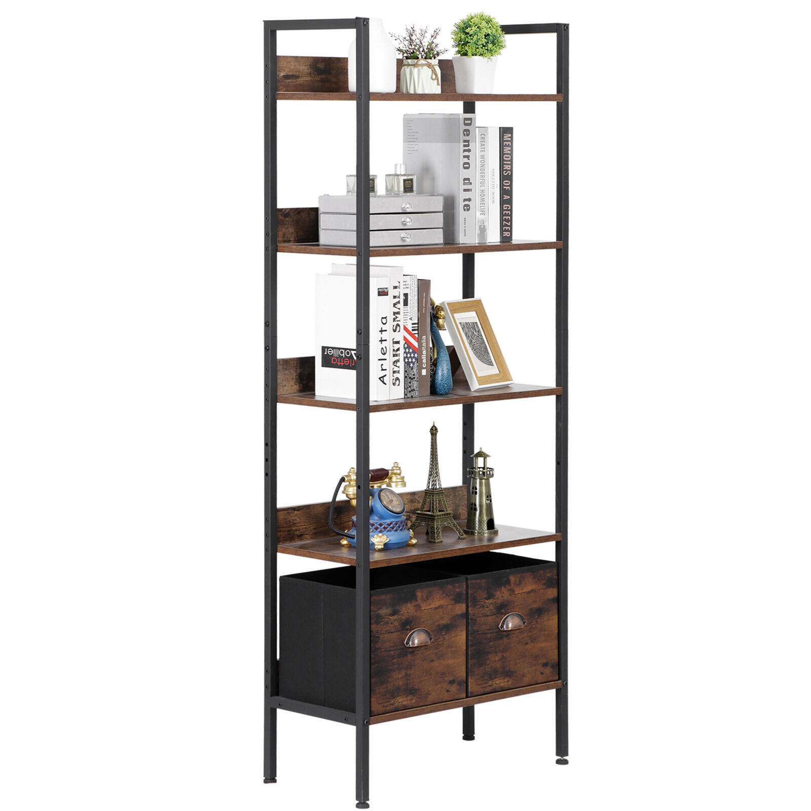 5-Tier Bookshelf Display Standing Bookcase with Metal Frame Wood Display Shelf Segawe H01-3486 - фотография #11