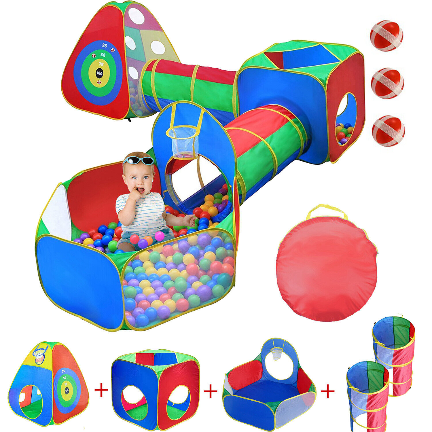 5-in-1 Kids Ball Pit Play Tent w/2 Crawl Tunnel Portable Travel Home Play House sunshining168 Does Not Apply