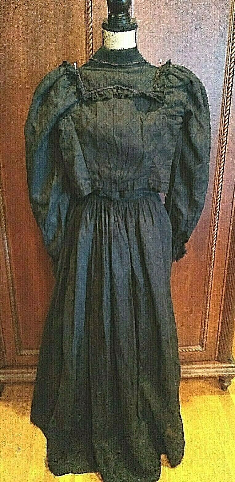 RARE ANTIQUE Victorian Mourning Prairie Skirt Top Jacket COMPLTE OUTFIT Theatre Antique - фотография #5