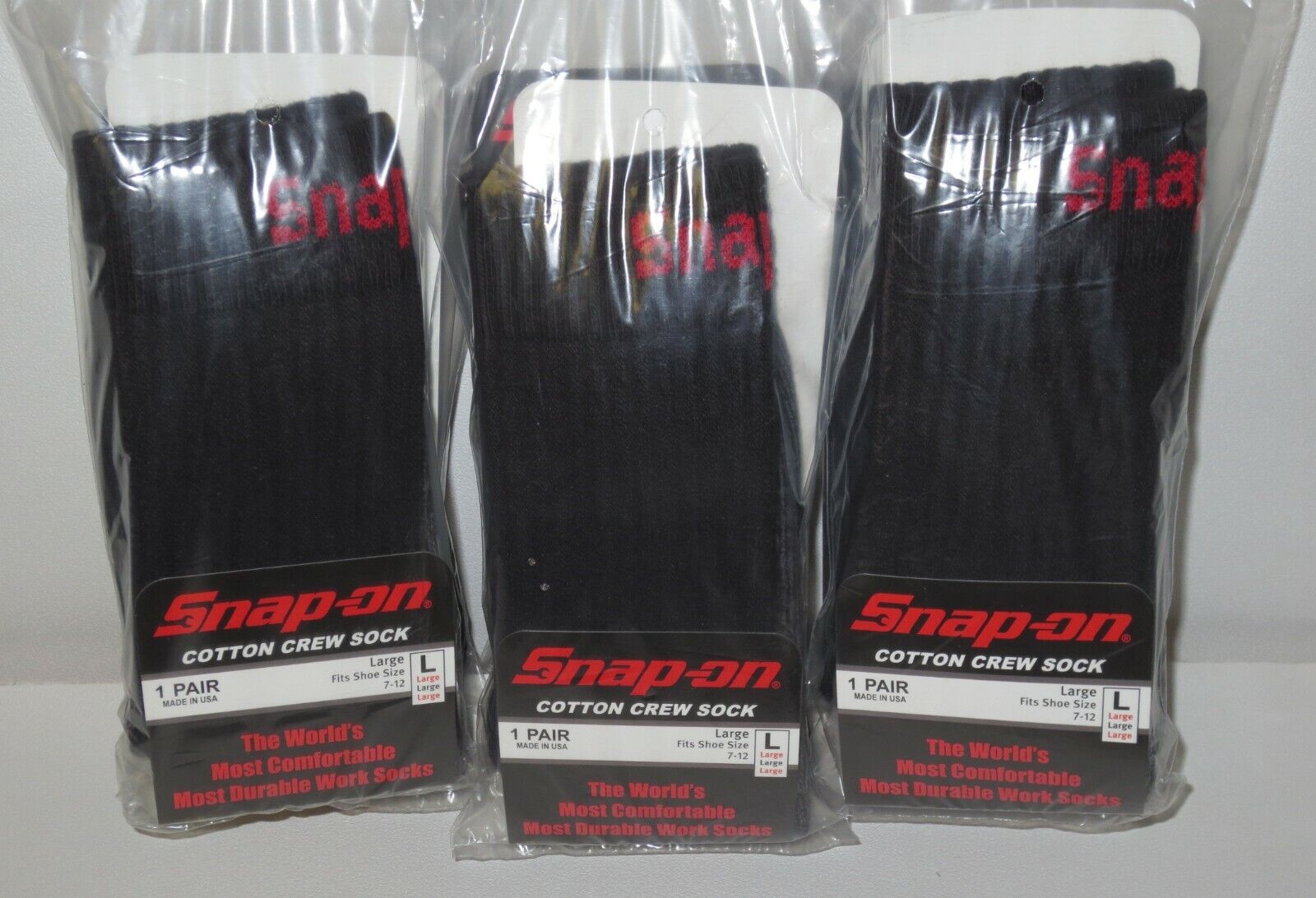12 Snap-On CREW Socks BLACK LARGE ~ FREE SHIPPING ~ MADE IN USA  12 PAIRS *NEW* Snap-on - фотография #3