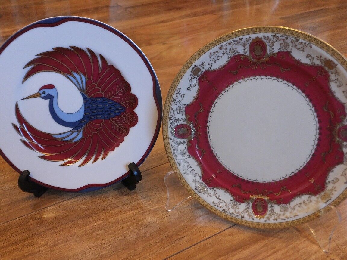 Unique set of 2 Gold Rim  Royal Tsuru Fitz and Floyz plate,  Hand painted plate 2 brands