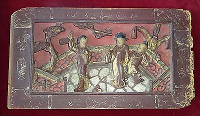 2x 19CT Chinese Framed Carved Red Panels of Scenes w. Figures in Gilt (Gem) Без бренда - фотография #6