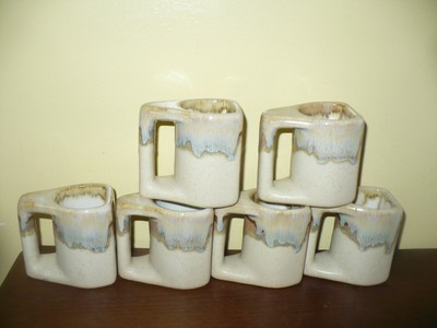 6 Rodolfo Padilla Drip Glazed Pottery Signed Espresso 3 Oz. Mugs Stacking w/Tree C&C Ceramics - фотография #8