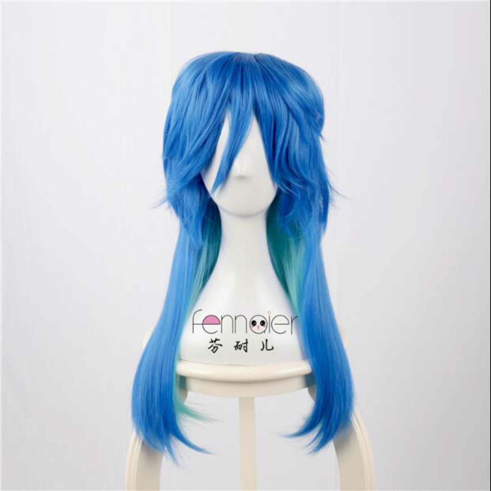 Long blue gradient become warped Anime characters cosplay wig breathable Cosplay Unbranded 3 - фотография #3