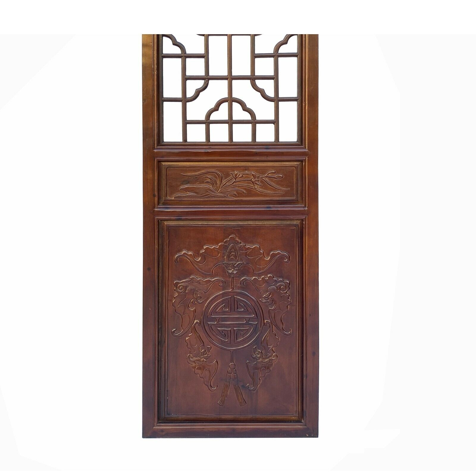 Chinese Brown Geometric Pattern Theme Wood Panel Floor Screen 4pcs cs7054 Unbranded - фотография #6