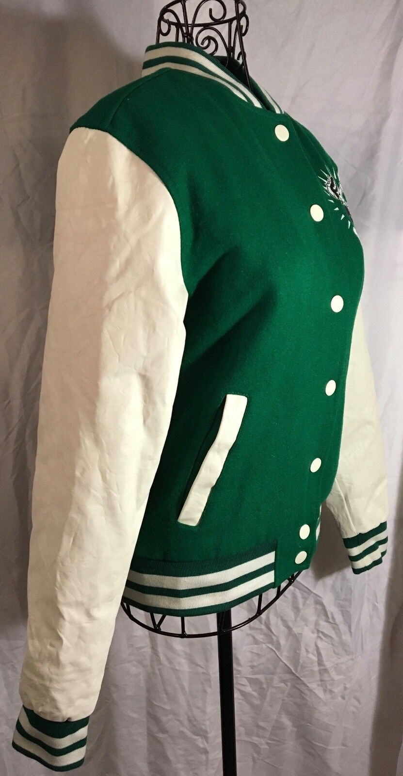 NWT Teen girl's Urban Classics old school jacket green and white size medium Urban Classics TB217 - фотография #4