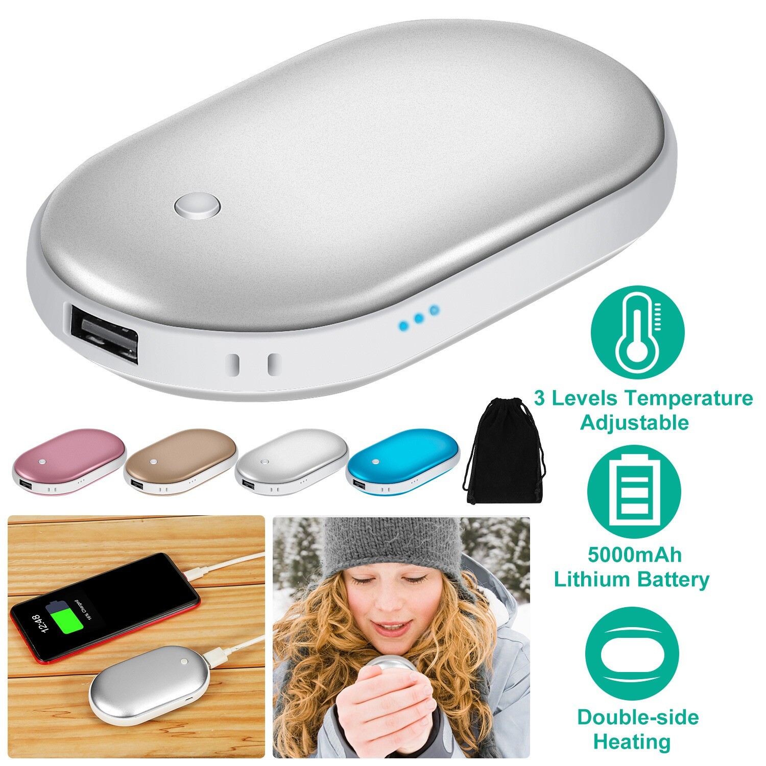 2 Pack Rechargeable Hand Warmers USB Power Bank Electric Pocket Heater Warmer iMounTEK Does Not Apply - фотография #3