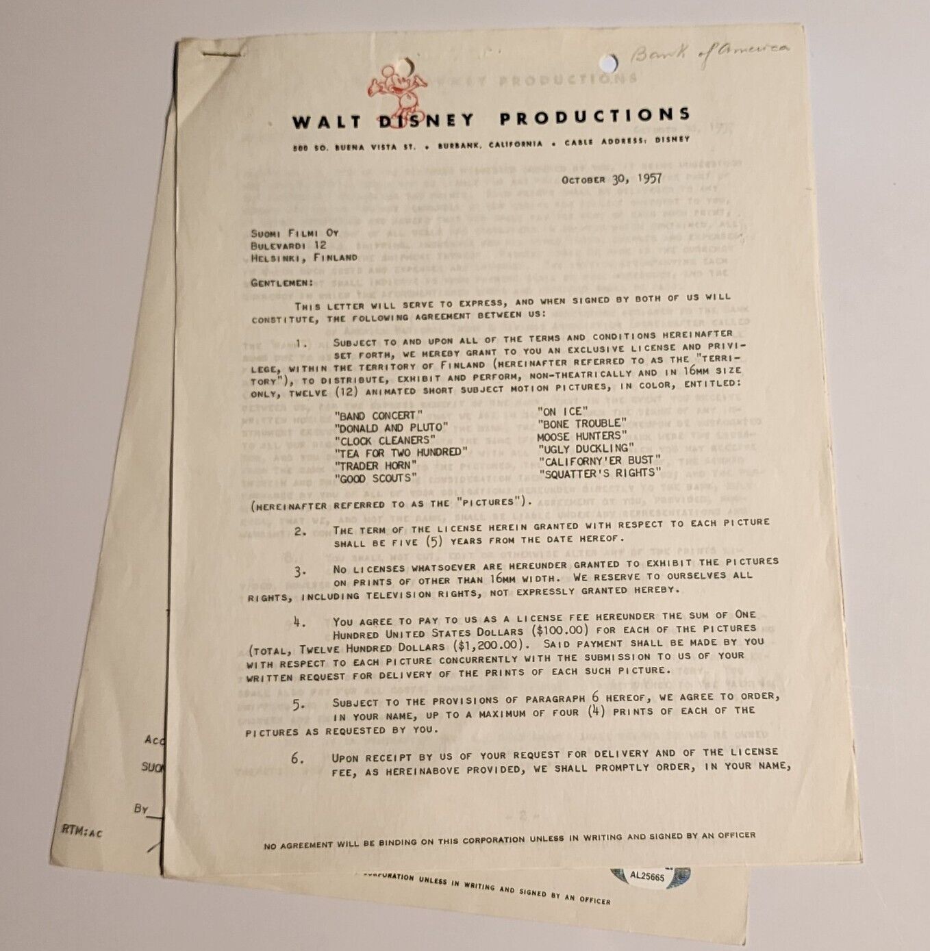1957 Disney distribution contract signed by E Cardon Walker PSA DNA President 2 Без бренда - фотография #5