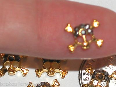 2 Pc Miniature dollhouse tiny Flatbacks crystal Halloween Skull golden 8x10mm Unbranded Does Not Apply - фотография #3