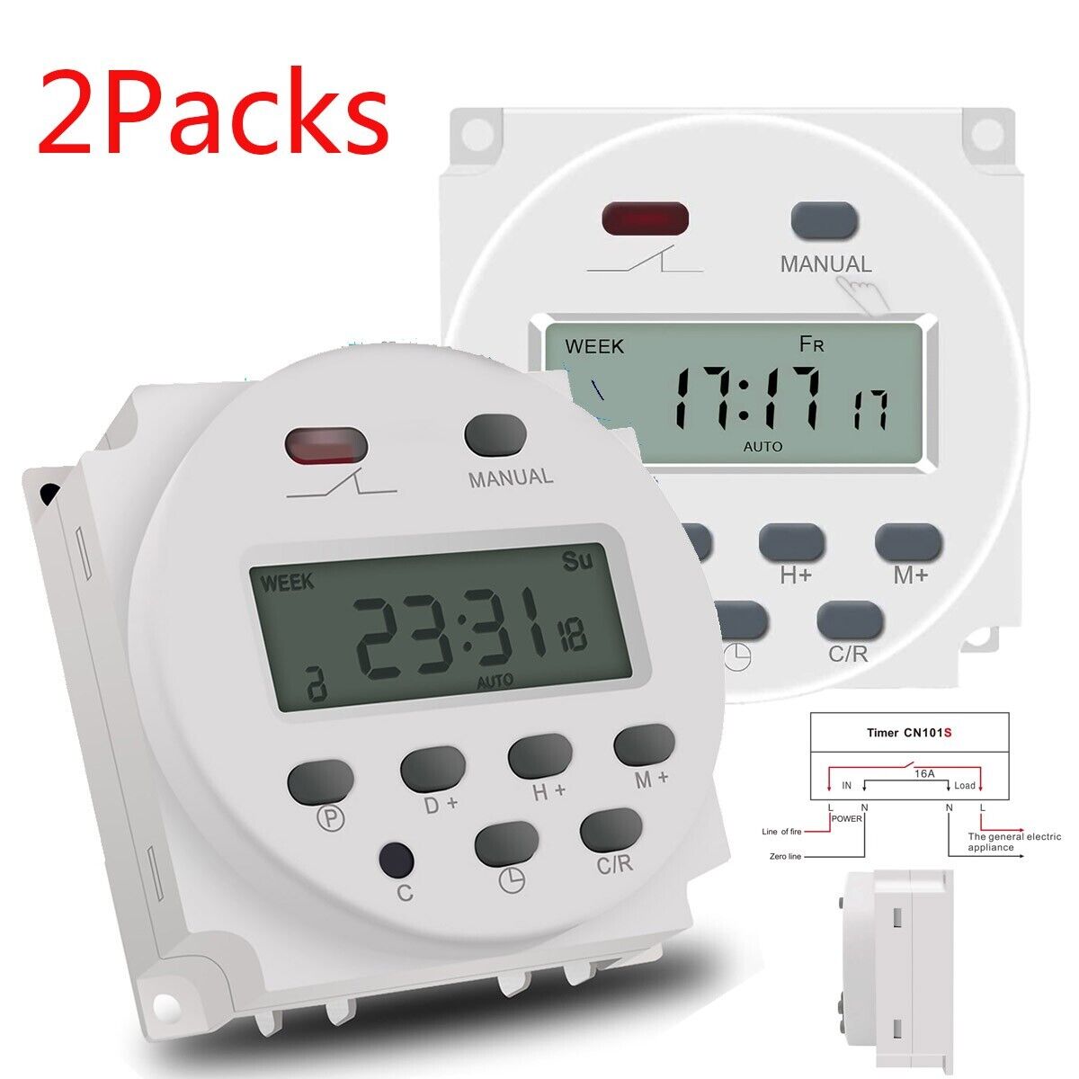 2Pcs Timer Switch DC 12V ON/OFF Weekly Programmable LCD Digital Light Time Relay Unbranded