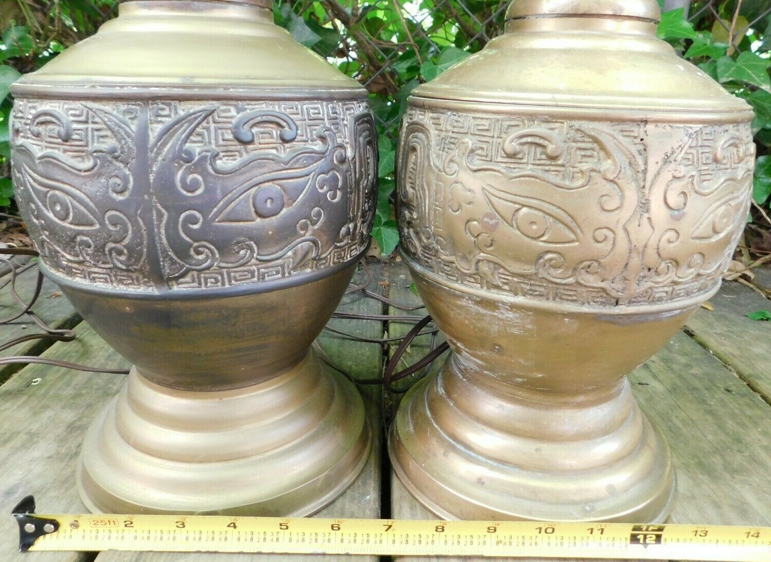 2 Large Mid Century Asian 27.5" & 30" ORNATE BRASS LAMPS James Mont style Unbranded Does Not Apply - фотография #3