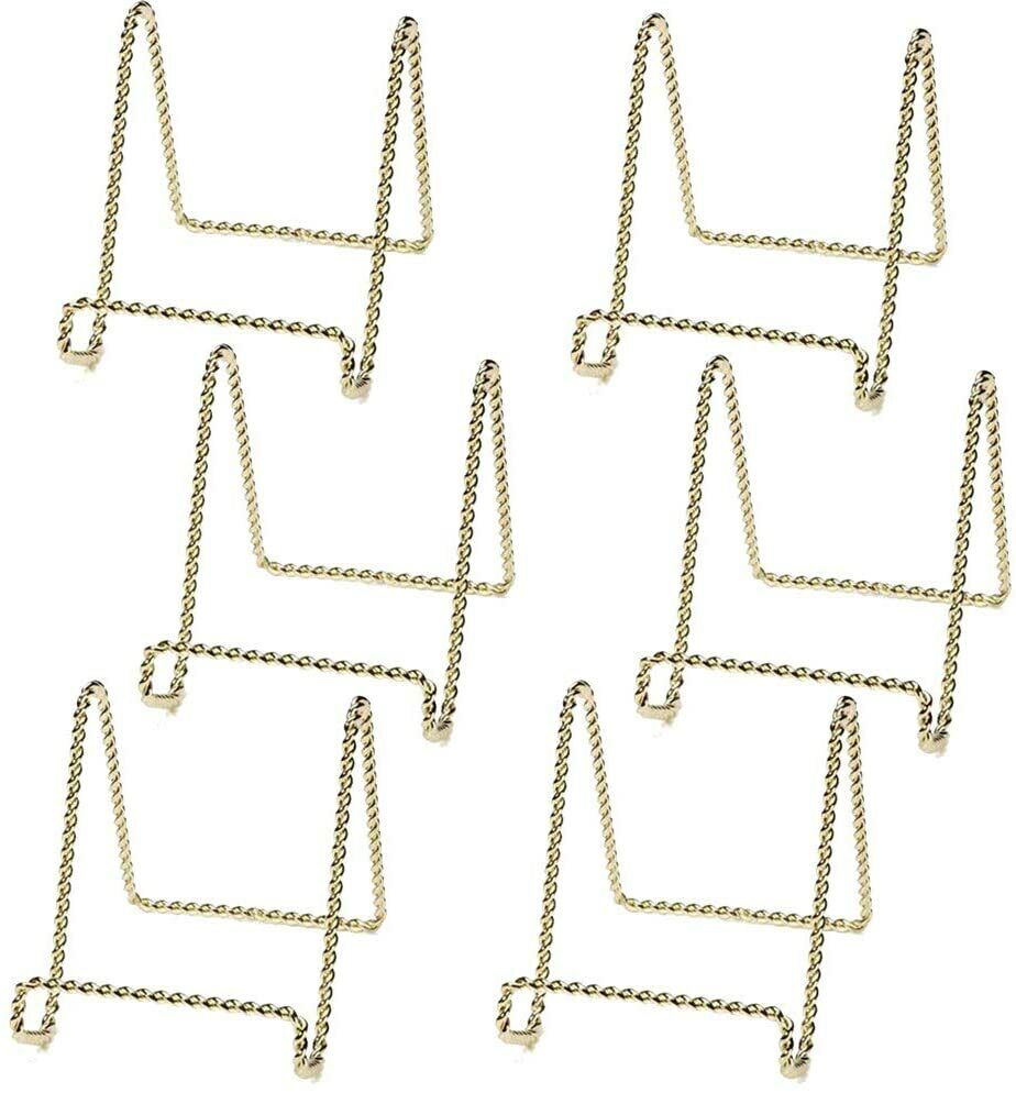 Gold Plate Stand Display Easel Rack Dish Holder Metal Twist Wire 3 inch 6pc HOHIYA PS01G