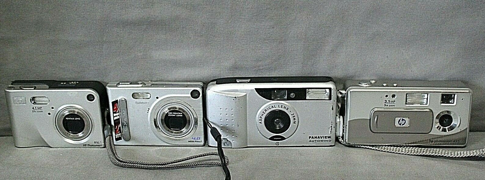 CAMERAS lot of 4 With 2 HP Photosmart-Casio EX-Z4U-Panaview Auto wind  HP, Casio & Panaview does not apply