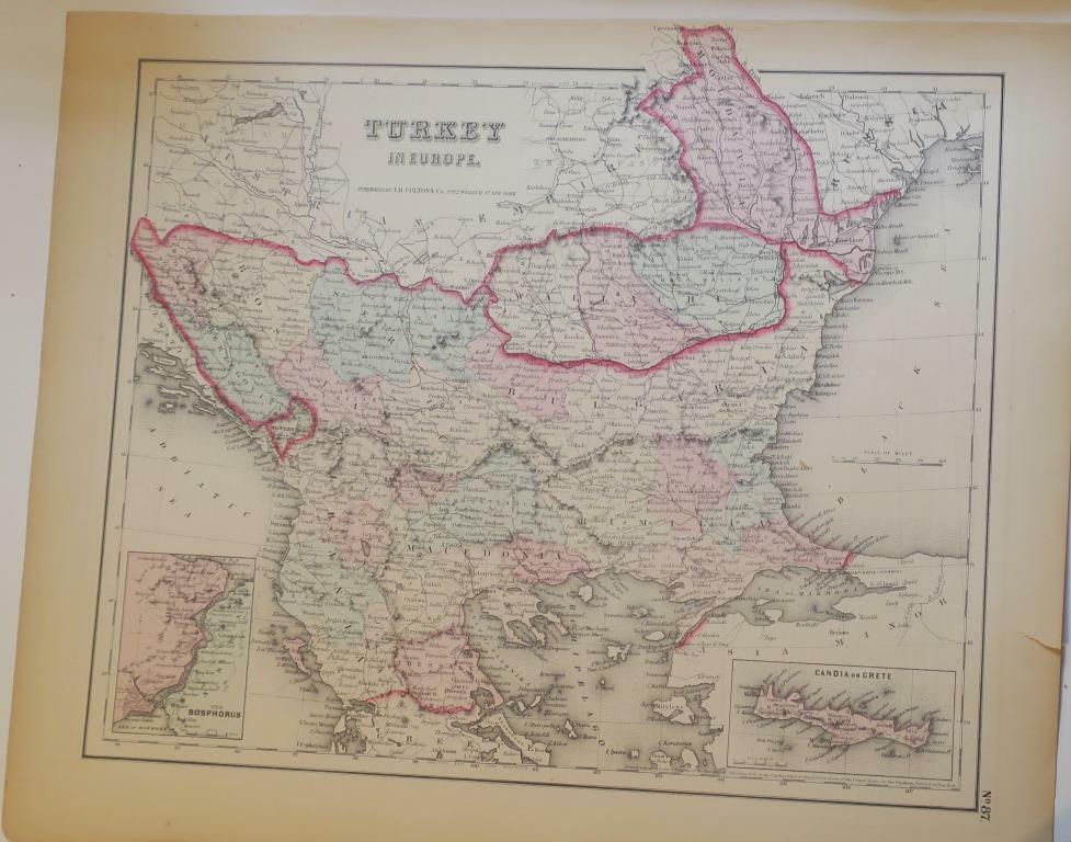 ORIGINL 2-sheet 1855 HAND-COLORED Colton Atlas MapS:TURKEY IN ASIA,EUROPE,SEAS Без бренда