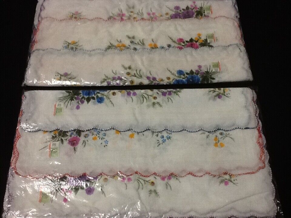 24 Ladies Handkerchiefs 100% Cotton Hankies Hankerchief Pocket Vintage Flower BB Unbranded