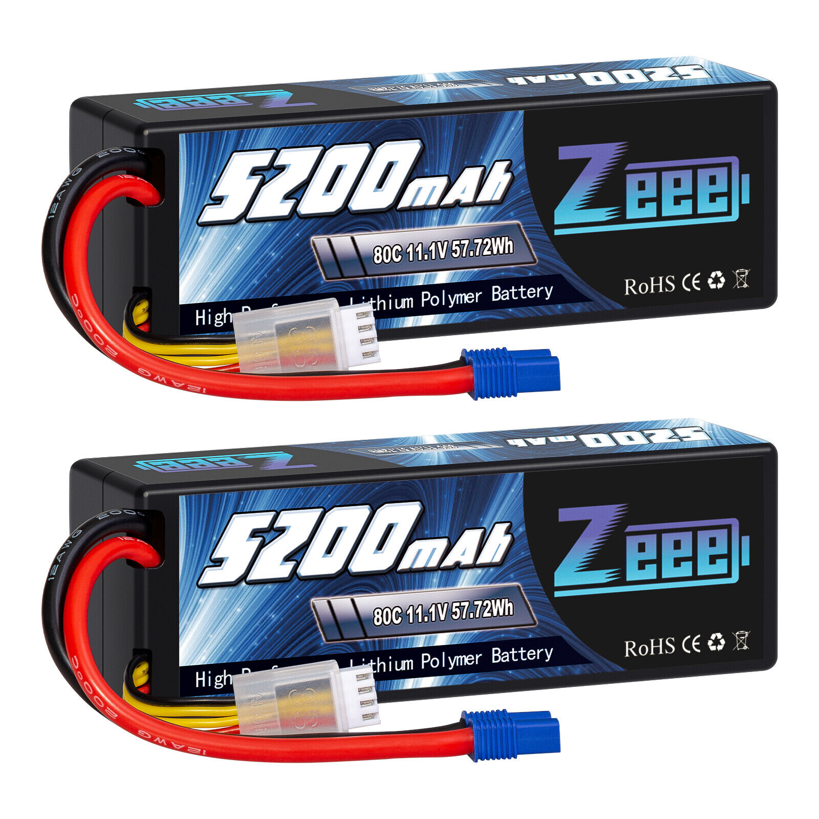 2x Zeee 11.1V 80C 5200mAh EC3 3S LiPo Battery for RC Car Truck Helicopter Buggy ZEEE Does Not Apply