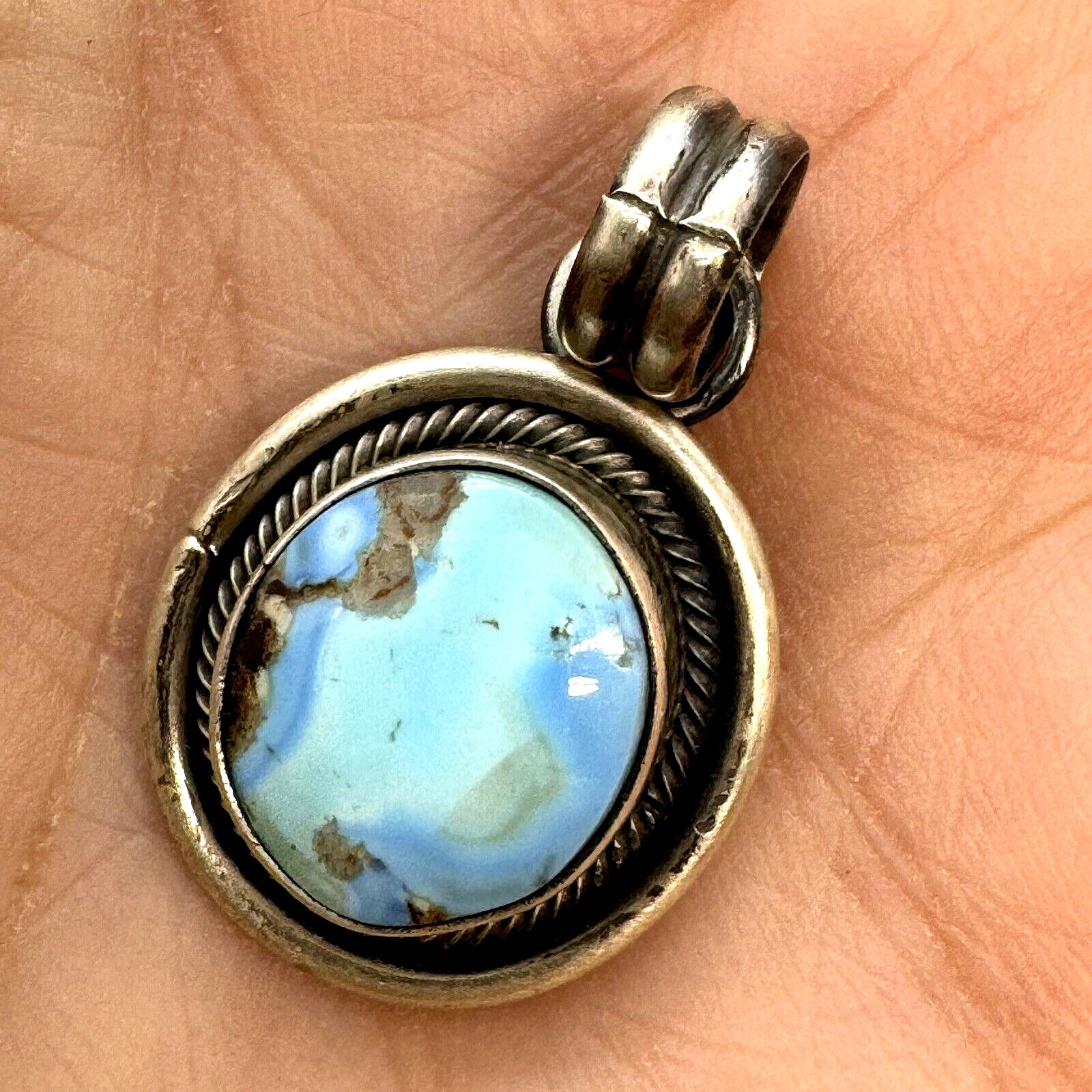 Navajo Golden Hills Turquoise Pendant Sterling Silver 5.8g by Dave Skeets Native Native American