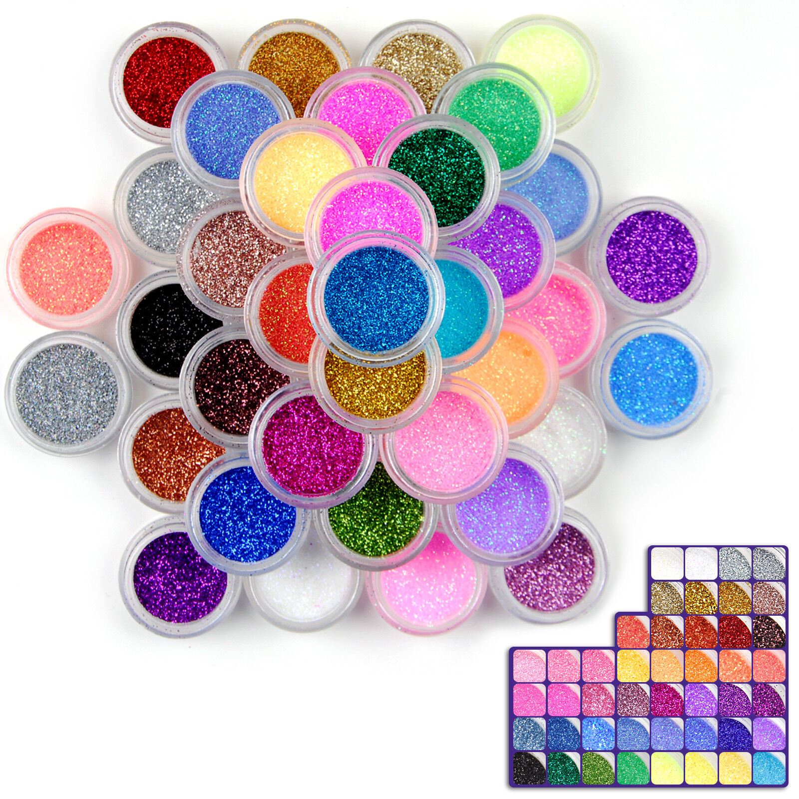 48 Colors Glitter Nail Art Dust Kit UV Acrylic Nail Sparkle Bright Powder Set Fraulein3°8 Does not apply