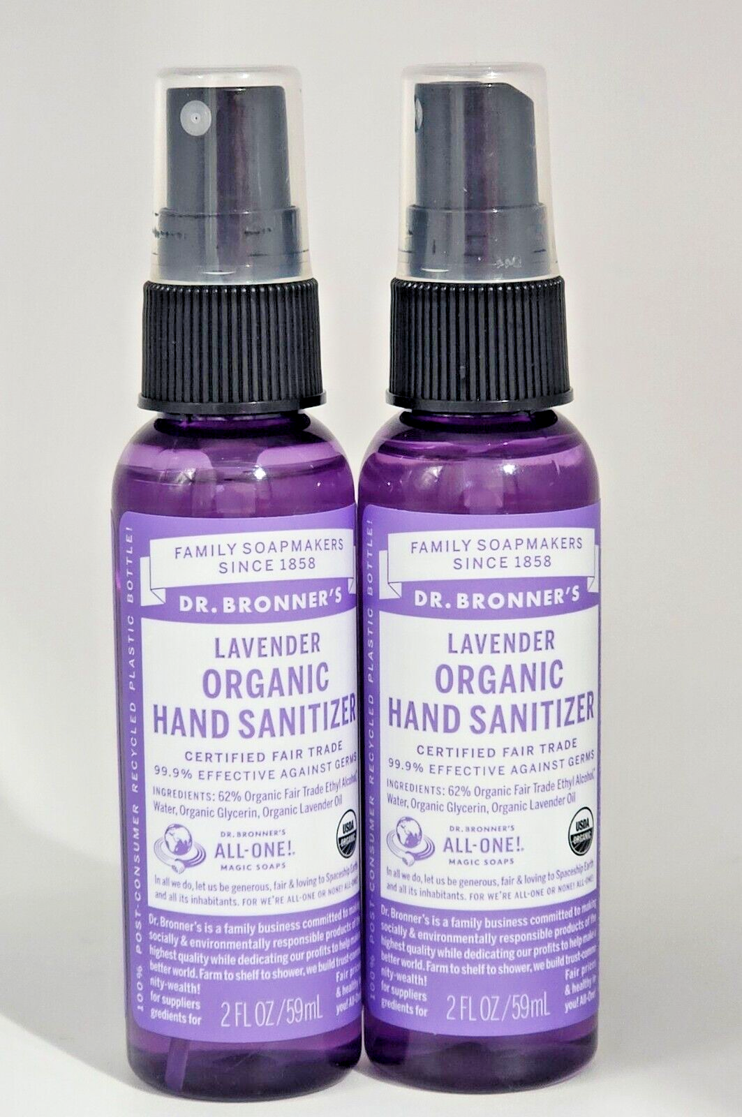2-PACK - Bronner's Organic Lavender Hand Cleaning Spray Bottle 2 FL OZ EA Dr. Bronner's N/A