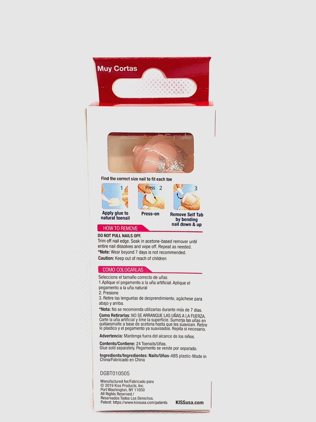 (2) Kiss Fashion Design Glue On Toenails Pink Pedicure with Sparkle Tips DGBT01 KISS - фотография #5