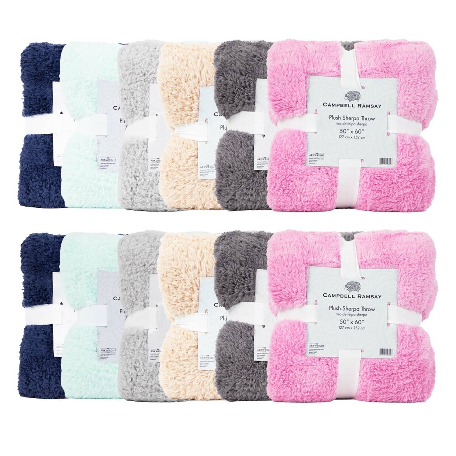 12 Pack of Plush Sherpa Throw Blankets, 50x60, 6 Solid Colors (2 of Each), Soft Campbell Ramsay Does Not Apply