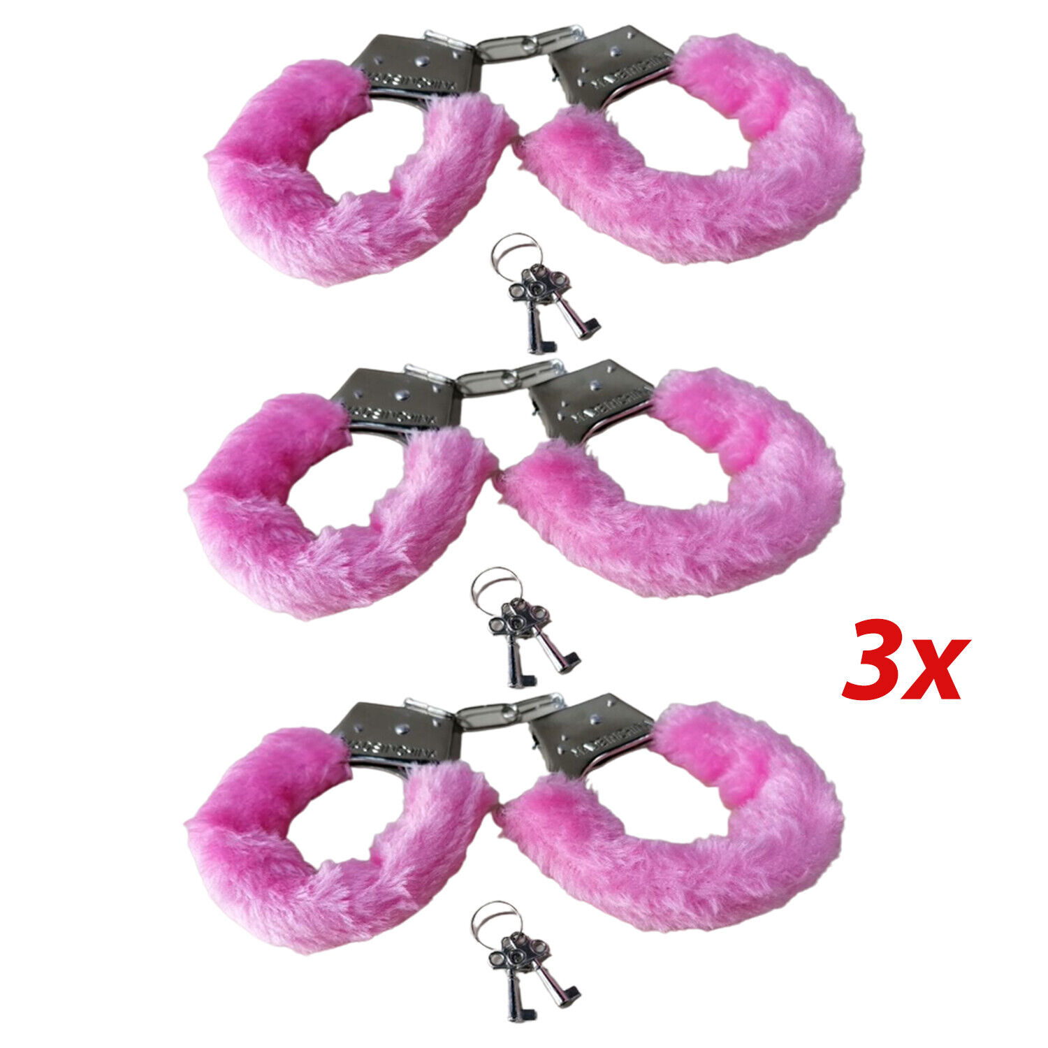 3 Furry Fuzzy Costume Handcuffs Metal Wrist Cuffs Soft Bachelorette Hen Party US Unbranded Does not apply