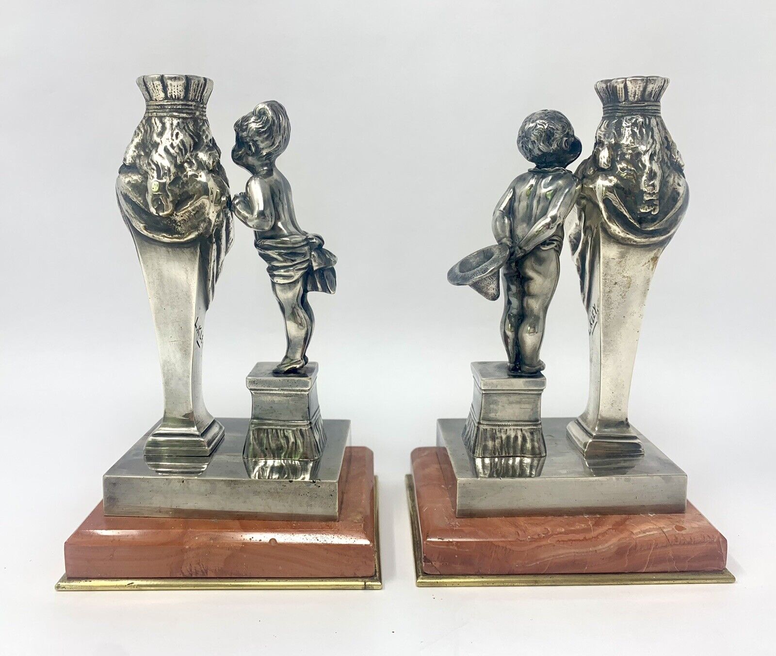  Rare Pair of antique French figural bronze candlesticks by Louis Kley Без бренда - фотография #2