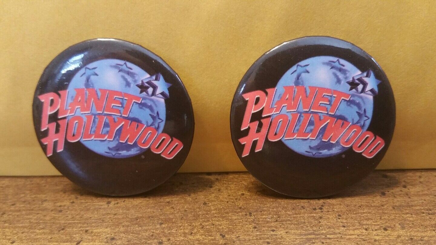Planet Hollywood  Button Pin Pinback 1 1/2" Lot of 2 Vintage Planet Hollywood