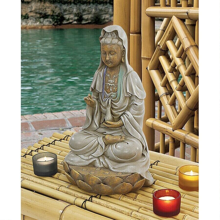 Quan Yin Buddha Sitting on a Lotus Statue, Guanyin, Kwan, Asian Bodhisattva Deco Без бренда