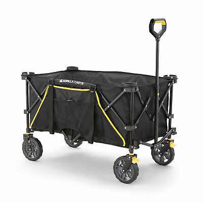 Gorilla Carts 7 Cubic Feet Foldable Utility Beach Wagon w/ Oversized Bed, Black Gorilla Carts GCSW7P