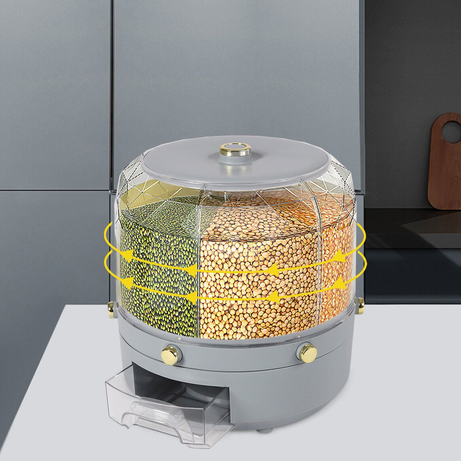 Rice Dispenser Dry Grain Food Storage Container Tank 6-Grid Rotating for Kitchen Unbranded N/A - фотография #12